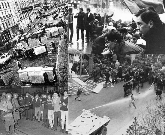 1968 öğrenci olayları. Sol üstte sağ alta Fransa, Almanya, Meksika, Türkiye